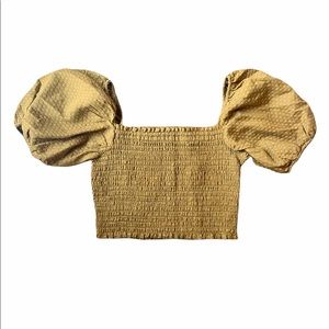 Gold mustard puff sleeve peasant top